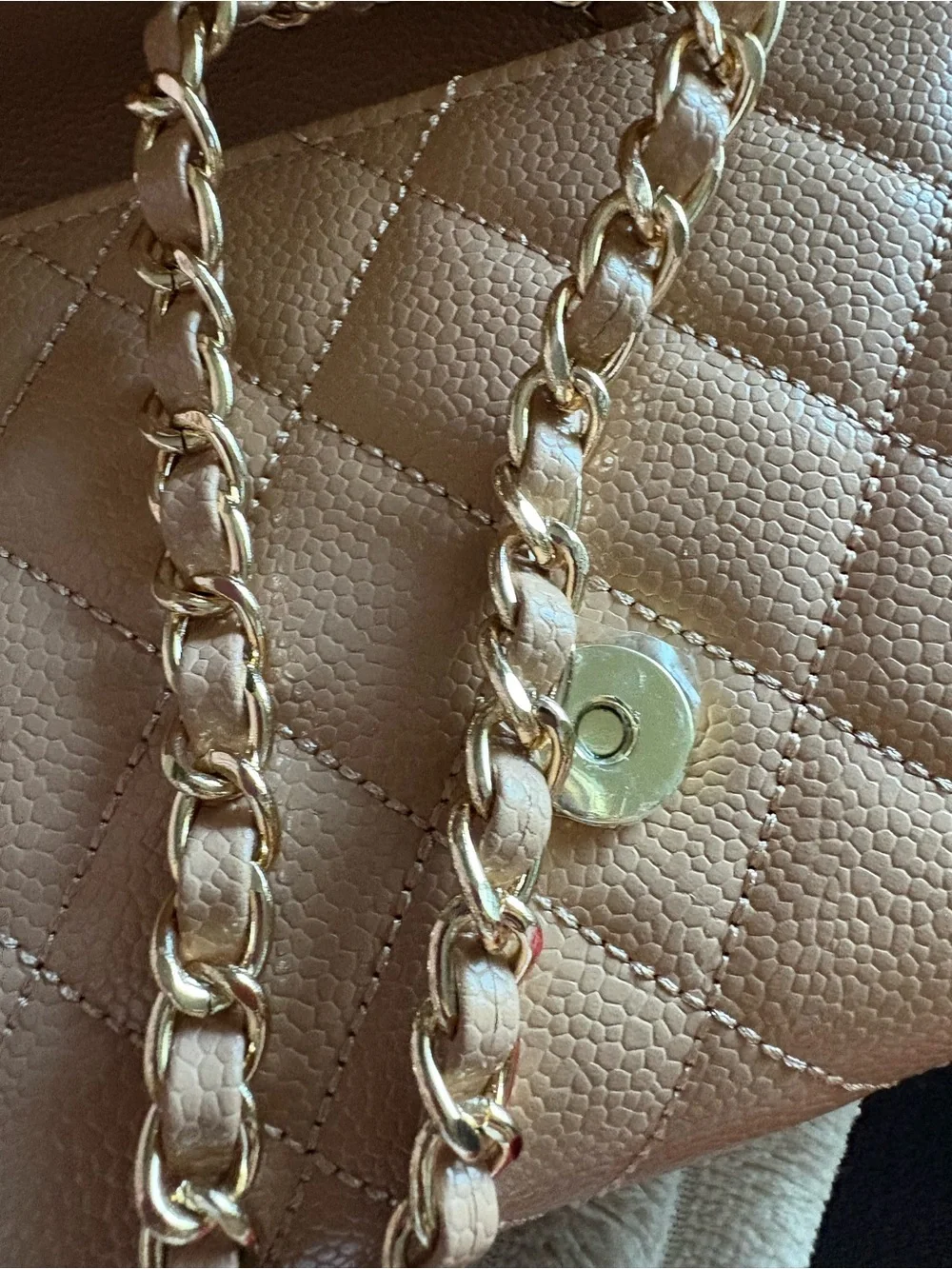FASHION Quilted Leather Clutch with chain in  light Caramel with Gold Hardware